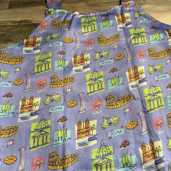 Colorful Rome Print Sleeveless Dress Italy Landmarks Travel Theme Size S/M - Picture 2 of 5
